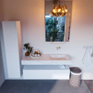 Mondiaz ALAN-DLUX Ensemble de meuble - 130cm - meuble Talc mat - 1 tiroir - Lavabo Cloud Opalo suspendu - vasque Droite - 0 trous de robinet SW806580