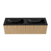 MONDIAZ KURVE 150cm Meuble salle de bain - couleur Oak - 2 tiroirs - vasque BIG SMALL double - sans trous de robinet - Urban SW1138420