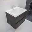 MONDIAZ VICA Ensemble de meuble salle de bain - 60cm - 2 tiroirs - lavabo Cloud central - 1 trou de robinet - solid surface marron foncé SW409979