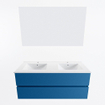 Mondiaz VICA ensemble de meuble de salle de bain - 120cm - meuble sous-vasque jeans - 2 tiroirs - lavabo denia double - 2 trous de robinet - couleur Blanc Brillant - miroir LED - version XL 60cm de haut SW1091944