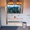 Mondiaz ALAN-DLUX Ensemble de meuble - 120cm - meuble Linen mat - 2 tiroirs - Lavabo Cloud Frappe suspendu - vasque Gauche et droite - 0 trous de robinet SW805626
