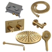 Brauer Gold Carving douche thermostatique à effet pluie avec bouton poussoir caché 58 30cm pommeau de douche bras mural courbé 3 positions douche à main flexible de douche raccord mural coudé or brossé pvd SW925630
