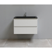 Basic Bella Meuble salle de bains avec lavabo acrylique Noir 80x55x46cm 1 trou de robinet Blanc brillant SW491726