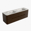 Mondiaz CIRO-DLUX Meuble de salle de bains - 150x45x50cm - Plan vasque solid surface Glace - 2 vasques double - sans trous de robinetterie - 4 tiroirs - Noyer SW1530246
