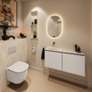 MONDIAZ TURE-DLUX Meuble toilette - 100cm - Linen - EDEN - vasque Ostra - position gauche - sans trou de robinet SW1104933