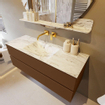 Mondiaz VICA-DLUX ensemble de meuble de salle de bain - 130cm - meuble sous-vasque reposant - 2 tiroirs - lavabo encastré cloud milieu - sans trous de robinet - version haute de 60cm - glace SW1088056