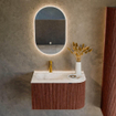 Ensemble de meuble de salle de bain Mondiaz KURVE-DLUX - 75x46x40cm - 1 tiroir - 1 porte - lavabo en solid surface - gauche - 1 trou de robinet - Ruby SW1415619