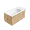 MONDIAZ KURVE 95cm Meuble salle de bain avec module 25 D - couleur Oak - 1 tiroir - 1 porte - vasque BIG SMALL gauche - 1 trou de robinet - Talc SW1138138