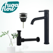 FugaFlow Eccelente Sobrado Kit mitigeur lavabo - robinet rehaussé - bonde clic clac - siphon design bas - Noir mat SW1124223