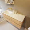 MONDIAZ VICA-DLUX Ensemble meuble de salle de bains - 130cm - meuble bas Washed oak - 4 tiroirs - lavabo encastré cloud à gauche - sans trous de robinetterie - version haute 60cm - opalo SW1088438