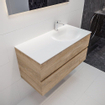 Mondiaz VICA ensemble de meuble de salle de bain - 100cm - meuble sous-vasque chêne blanchi - 2 tiroirs - lavabo lune droite - 1 trou de robinet XL version 60cm de haut SW1090694