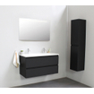 Basic Bella Meuble salle de bains avec lavabo acrylique Blanc 100x55x46cm 2 trous de robinet avec miroir et éclairage Noir mat SW491795
