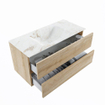 MONDIAZ VICA-DLUX Ensemble meuble de salle de bains - 100cm - meuble sous-vasque chêne blanchi - 2 tiroirs - lavabo encastré cloud centré - sans trous de robinetterie - version haute 60cm - frape SW1088836