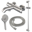 Brauer Brushed Edition Badkraan Opbouw - glijstang - 2 functies - 2 gladde knoppen - handdouche rond 3 standen - PVD - geborsteld RVS SW1164650