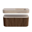 MONDIAZ THOR-DLUX 110cm badmeubel ronding links + rechts kleur Walnut met 1 lade en 2 deuren. Vrijhangende wastafel CLOUD Rechts 1 kraangat kleur Saba. SW1462988
