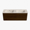 Mondiaz CIRO-DLUX Meuble de salle de bains - 140x45x50cm - Plan vasque solid surface Nata - 2 vasques Double - sans trous de robinetterie - 4 tiroirs - Noyer SW1530593