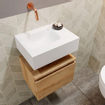 MONDIAZ ANDOR Toiletmeubel - 40x30x30cm - 0 kraangaten - 1 lades - washed oak mat - wasbak links - Solid surface - Wit SW474255