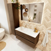 MONDIAZ VICA Ensemble meuble de salle de bains - 100x50cm - 2 tiroirs - Mocha - lavabo CLOUD gauche - sans trou de robinet - Talc SW1223267