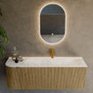 Ensemble de meuble de salle de bain Mondiaz KURVE-DLUX - 135x46x40cm - 1 tiroir - 1 porte - lavabo en solid surface - droite - 1 trou de robinet - Dusk SW1415157