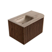 MONDIAZ KURVE-DLUX meuble de salle de bains 75cm arrondi droit couleur noyer avec 1 tiroir et 1 porte. Lavabo GRUNNE gauche 1 trou de robinet Saba. SW1433141
