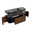 MONDIAZ THOR-DLUX 130cm meuble de salle de bains arrondi gauche + droite couleur Walnut avec 1 tiroir et 2 portes. Vasque suspendue CLOUD Milieu sans trou de robinet couleur Lava. SW1467653