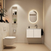 MONDIAZ TURE-DLUX Meuble toilette - 80cm - Talc - EDEN - vasque Ostra - position centrale - 1 trou de robinet SW1104662