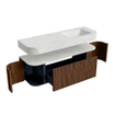 MONDIAZ THOR-DLUX 140cm meuble de salle de bains arrondi gauche + droite couleur Walnut avec 1 tiroir et 2 portes. Vasque suspendue CLOUD Droite 1 trou de robinet couleur Opalo. SW1464089