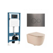 QeramiQ Dely Swirl Ensemble de toilette - réservoir encastré QeramiQ Flush - abattant slim - plaque de commande en métal gunmetal - boutons ronds - beige SW1578370