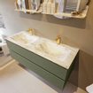 Mondiaz VICA-DLUX Ensemble de meuble de salle de bain - 130cm - meuble sous-vasque armée - 2 tiroirs - lavabo encastré nuage double - 2 trous de robinet - version haute de 60cm - glace SW1088118