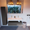 Mondiaz ALAN-DLUX Ensemble de meuble - 120cm - meuble Dark grey mat - 1 tiroir - Lavabo Cloud Ostra suspendu - vasque Gauche et droite - 2 trous de robinet SW807035