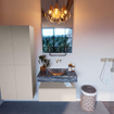 Mondiaz ALAN-DLUX Ensemble de meuble - 80cm - meuble Linen mat - 1 tiroir - Lavabo Cloud Lava suspendu - vasque Centre - 0 trous de robinet SW808132