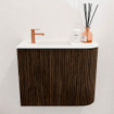 Mondiaz JOYA 51.6cm toiletmeubel - ronding rechts kleur Walnut - Wastafel FAYE positie Links 1 kraangat kleur Talc. SW1421295