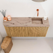 Mondiaz JOYA-DLUX 91.6cm meuble de toilette - arrondi gauche couleur Chêne - Vasque FAYE position Droite Sans trou de robinet couleur Arène SW1423876