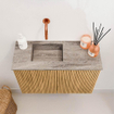 Mondiaz JOYA-DLUX Meuble de toilette 60cm - couleur Chêne - Vasque FAYE position Gauche Sans trou de robinet couleur Oza SW1424077