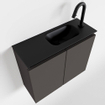 MONDIAZ TURE Kit lave-mains - 60x23x50cm - 1 trou de robinet - 2 portes - gris foncé mat - Lavabo à droite - Solid Surface Noir SW475294