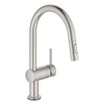 GROHE Minta Touch Robinet électrique avec bec C rotatif et mousseur extractible Dual Spray pile 6V Supersteel brossé (inox) SW225340