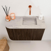 Mondiaz JOYA-DLUX Meuble de salle de bains 61,6cm - arrondi gauche couleur Walnut - Vasque FAYE position Droite Sans trou de robinet couleur Glace SW1422367