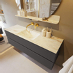 MONDIAZ VICA-DLUX Ensemble meuble de salle de bains - 150cm - meuble sous-vasque dark grey - 2 tiroirs - lavabo encastré cloud au milieu - sans trous de robinet - version haute 60cm - frape SW1088835