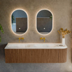 MONDIAZ KURVE-DLUX 165cm Meuble salle de bain avec module 25 D - couleur Walnut - 2 tiroirs - 1 porte - vasque STOR SMALL double / gauche - sans trou de robinet - couleur Opalo SW1137677