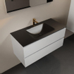 Mondiaz AIVY Ensemble de meuble - 100x45x50cm - 1 trou de robinet - 1 vasque Urban Solid surface - Centre - 2 tiroirs - avec miroir - MDF Talc SW909431