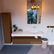 Mondiaz ALAN-DLUX Ensemble de meuble - 150cm - meuble Rust mat - 1 tiroir - Lavabo Cloud Ostra suspendu - vasque Droite - 0 trous de robinet SW807588
