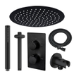 Fortifura Calvi Ensemble de douche à encastrer - thermostatique - bras plafond - douche principale de 30 cm - douchette à main - flexible de douche lisse - noir mat SW1412057