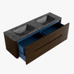 Mondiaz CIRO-DLUX Ensemble de meubles de salle de bains - 150x45x50cm - Lavabo solid surface Lava - 2 vasques double - 2 trous de robinet - 4 tiroirs - Noyer SW1530184