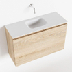 MONDIAZ OLAN Fonteinset - 80x30x40cm - 0 kraangaten - 1 lade - washed oak mat - wasbak midden - Solid Surface Wit SW473475