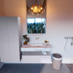 Mondiaz ALAN-DLUX Ensemble de meuble - 100cm - meuble Cale mat - 1 tiroir - Lavabo Cloud Glace suspendu - vasque Centre - 0 trous de robinet SW805981