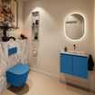 MONDIAZ TURE-DLUX Meuble toilette - 60cm - Jeans - EDEN - vasque Glace - position droite - sans trou de robinet SW1103339