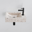 FugaFlow Eccelente Pietra Ensemble fontaine - 40x22x10cm - trou de robinet à droite - robinet de fontaine noir mat - bouchon de vidange - siphon abaissé - beige mat SW1468971