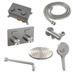 BRAUER Brushed Carving Douche de pluie thermostatique encastrée - boutons-poussoirs - SET 57 - pomme de douche 20 cm - bras de douche mural courbé - douchette 3 jets - flexible de douche - coude d'alimentation mural - inox brossé PVD SW925450