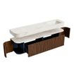 MONDIAZ THOR-DLUX 190cm badmeubel ronding links + rechts kleur Walnut met 2 lades en 2 deuren. Vrijhangende wastafel CLOUD Rechts zonder kraangat kleur Ostra. SW1466433