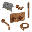 BRAUER Copper Carving thermostatische inbouw badkraan - drukknoppen SET 03 - uitloop - staaf handdouche - doucheslang - wandaansluitbocht - koper geborsteld PVD SW925560